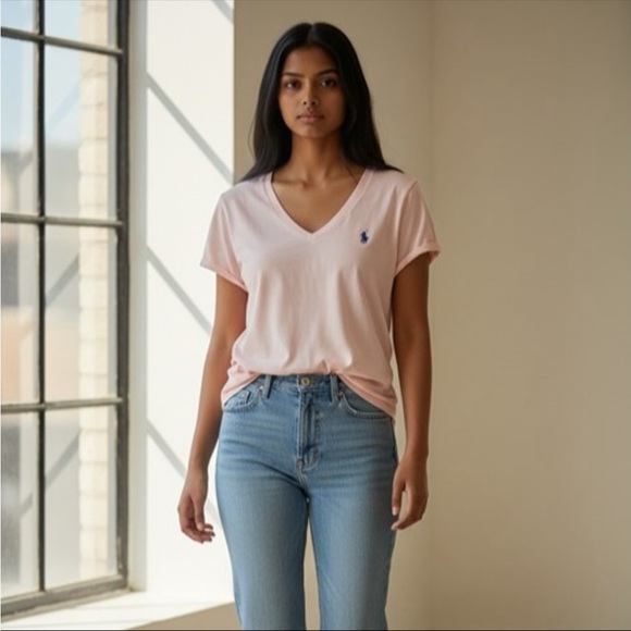 Polo by Ralph Lauren Light Pink V-Neck Tee 100 Cotton - Picture 1 of 7